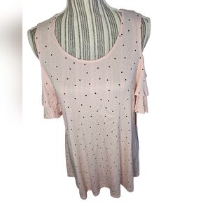 ELLE Pink Polka Dot Cold Shoulder Top Size S